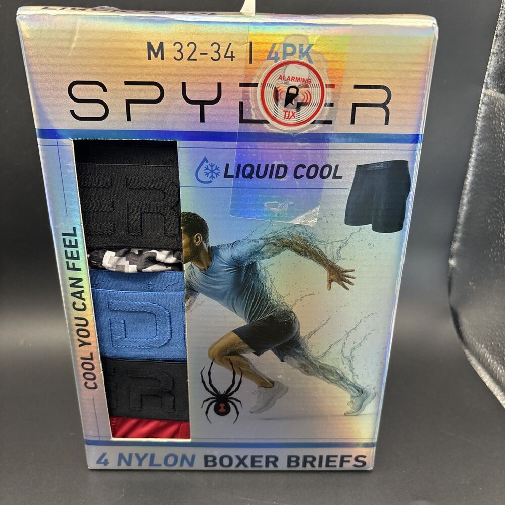 Spyder Mens Liquid Cool Nylon Boxer Briefs 4-Pack Size Medium 32-34 NEW